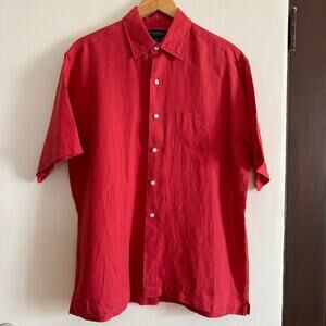 BROOKS BROTHERS | Red Irish Linen Short Sleeve Button Down Shirt | Medium